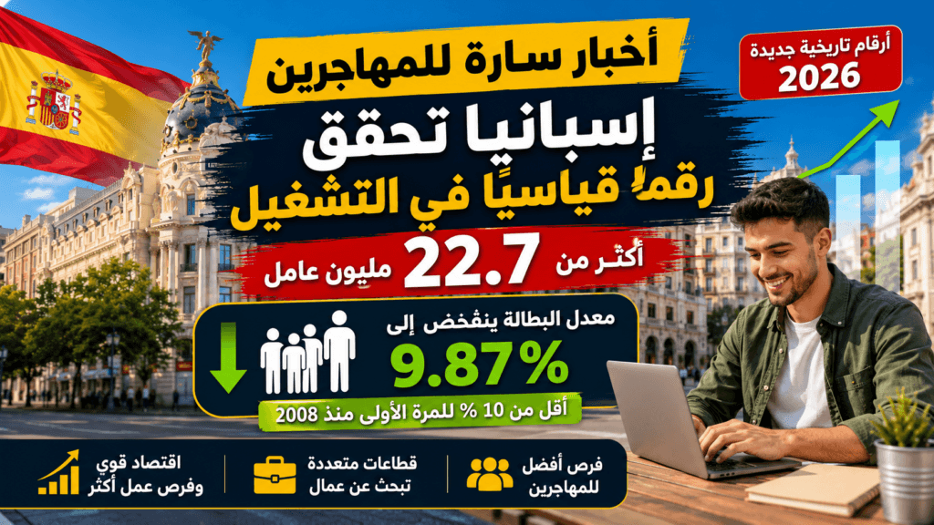 إسبانيا تحقق رقماً قياسياً جديداً في التشغيل سنة 2026 مع أكثر من 22.7 مليون عامل وانخفاض البطالة إلى أقل من 10%.