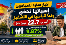 إسبانيا تحقق رقماً قياسياً جديداً في التشغيل سنة 2026 مع أكثر من 22.7 مليون عامل وانخفاض البطالة إلى أقل من 10%.