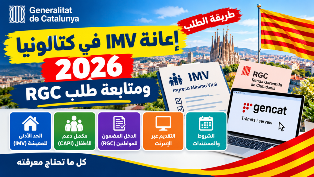 طلب إعانة الحد الأدنى للمعيشة IMV في كتالونيا 2026، ومكمّل دعم الأطفال CAPI، وكيفية متابعة طلب الدخل المضمون RGC.